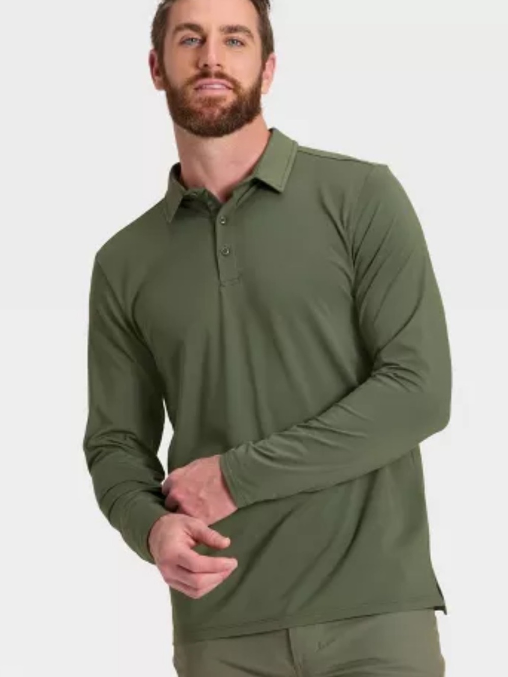 All In Motion Men's Long Sleeve Soft Stretch Polo Shirt Green L
